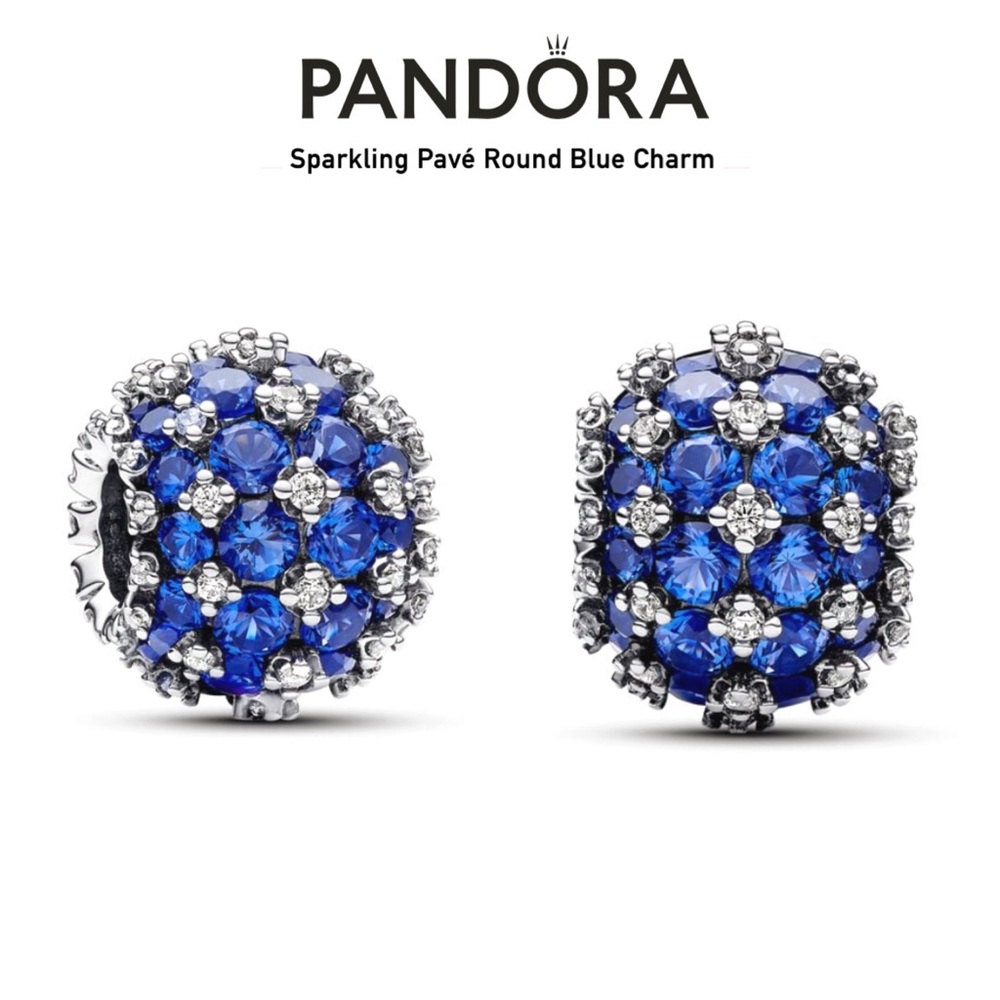 PANDORA Sparkling Pavé Round Blue Charm w/box